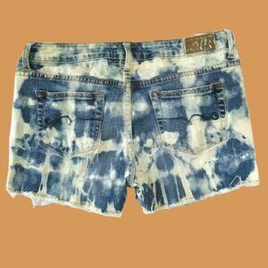 American Rag Cutoff Jeans Shorts Size 9 Reverse Tie Dye Fringe Raw hem Handmade